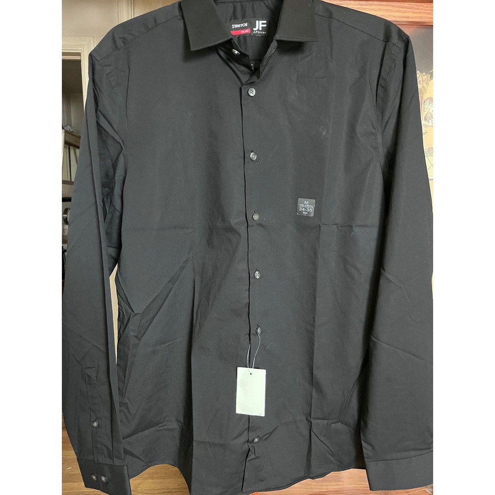 J.Ferrar Mens Slim Fit Stretch Dress Shirt Black Long Sleeve 15-15.5 34-35 M
